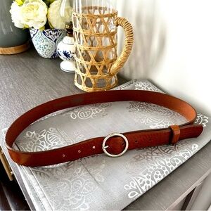 RW&CO. Cognac Leather Belt with Gold Buckle - Size M